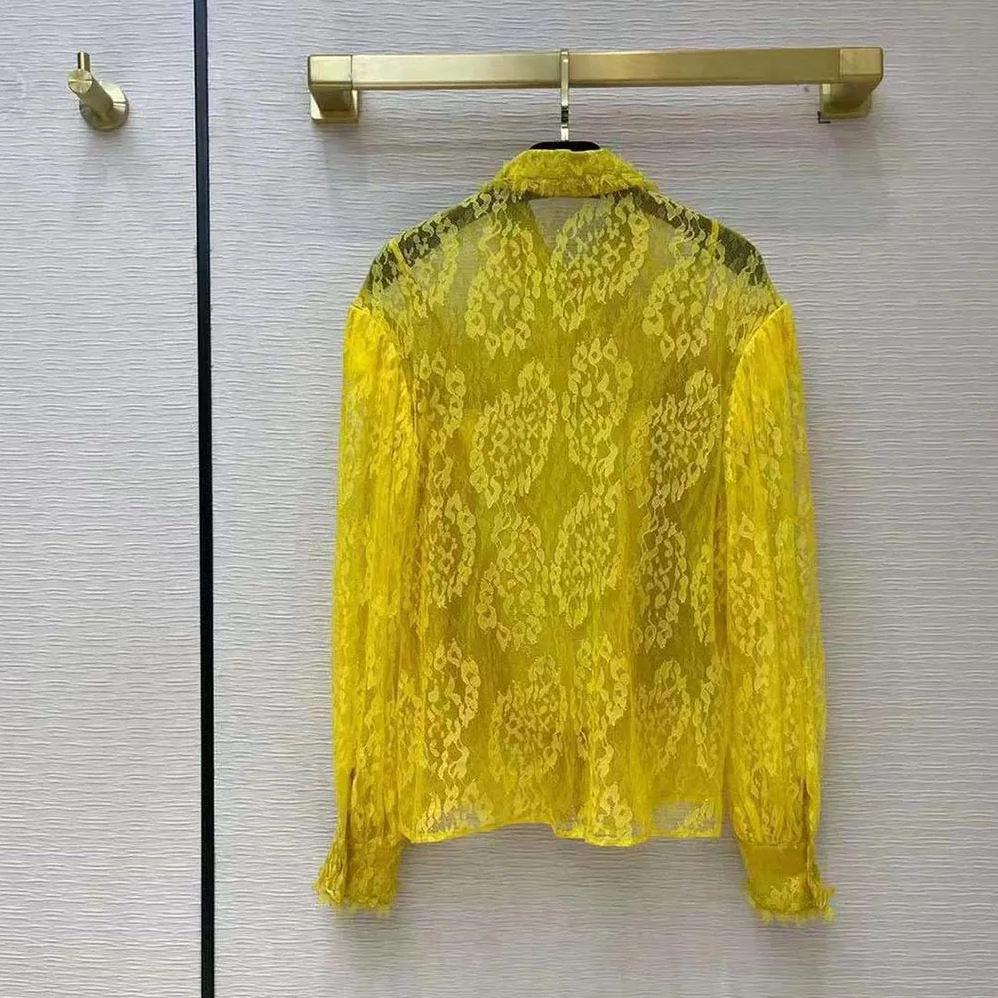 Fendi Yellow Lace Shirt with Wide Puff Sleeves for Women Fendi Yellow Lace Shirt with Wide Puff Sleeves for Women