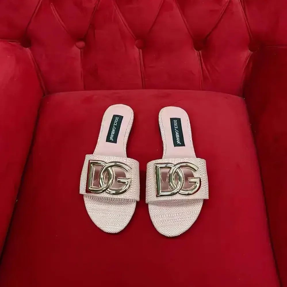 Dolce Gabbana D&G Raffia Sliders for Women in Pink