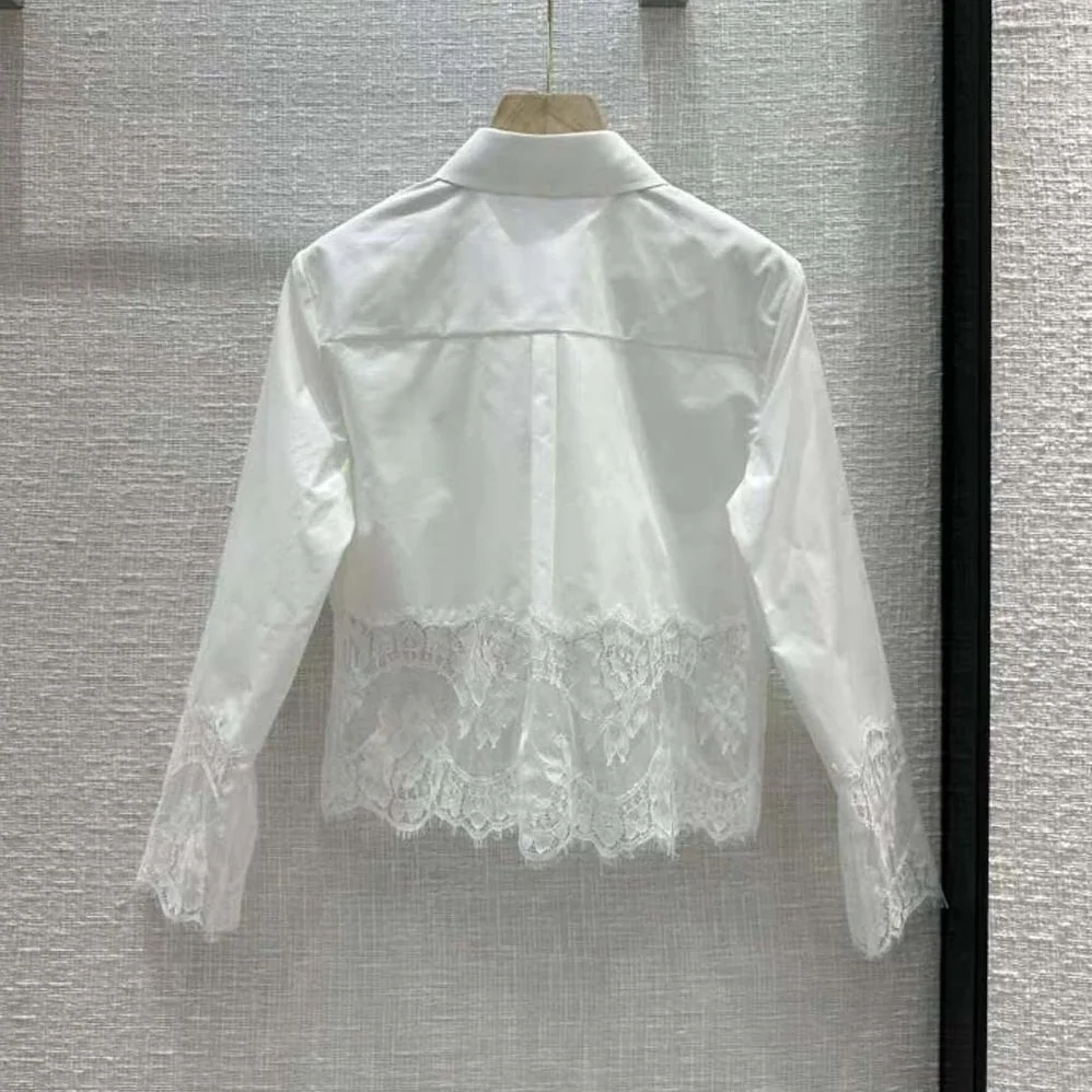 Dolce Gabbana D&G Cropped Poplin Shirt with Lace Inserts for Women Dolce Gabbana D&G Cropped Poplin Shirt with Lace Inserts for Women