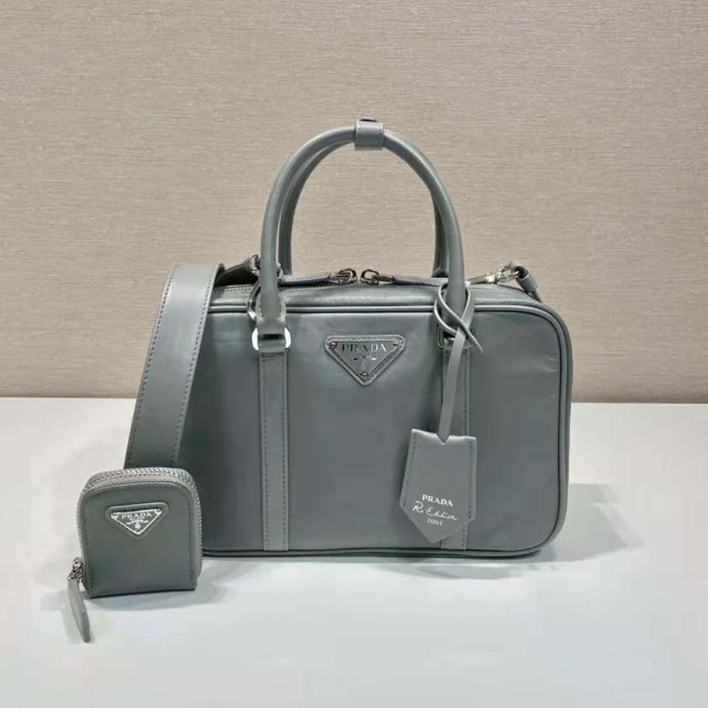 Prada Medium Antique Nappa Leather Top Handle Bag for Women in Gray Prada Medium Antique Nappa Leather Top Handle Bag for Women in Gray