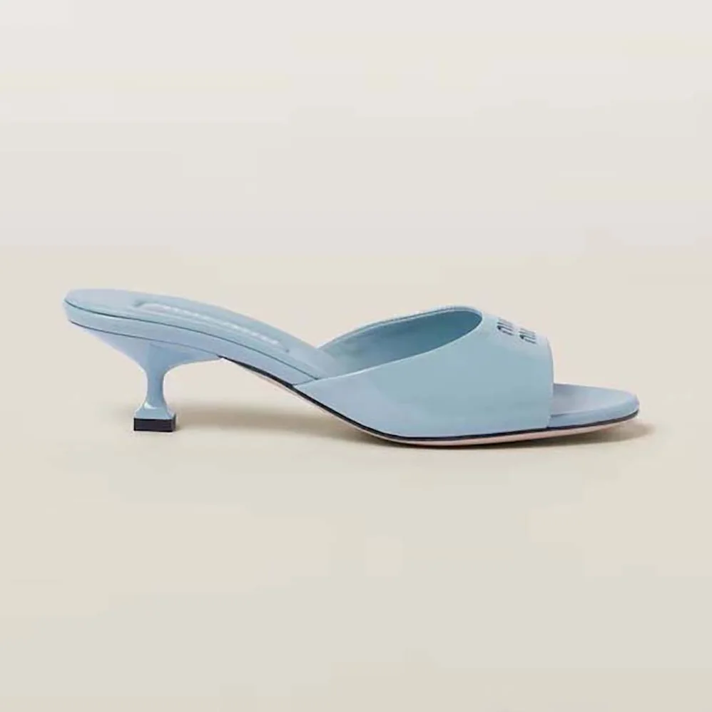 Miu Miu Patent Leather Sandals in 45 mm Heel Height for Women in Blue Miu Miu Patent Leather Sandals in 45 mm Heel Height for Women in Blue