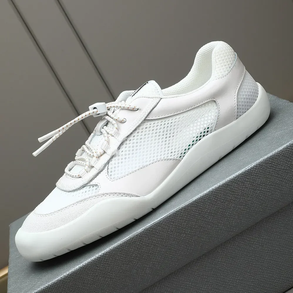 Prada Speedrock Patent Leather and Mesh Fabric Sneakers for Unisex in White