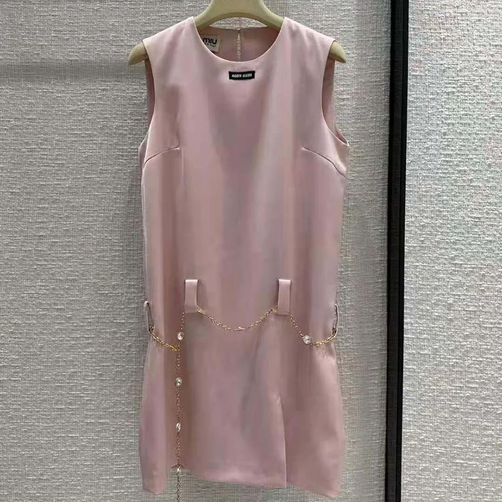 Miu Miu Satin Mini-dress with Jacquard Logo for Women in Pink Miu Miu Satin Mini-dress with Jacquard Logo for Women in Pink