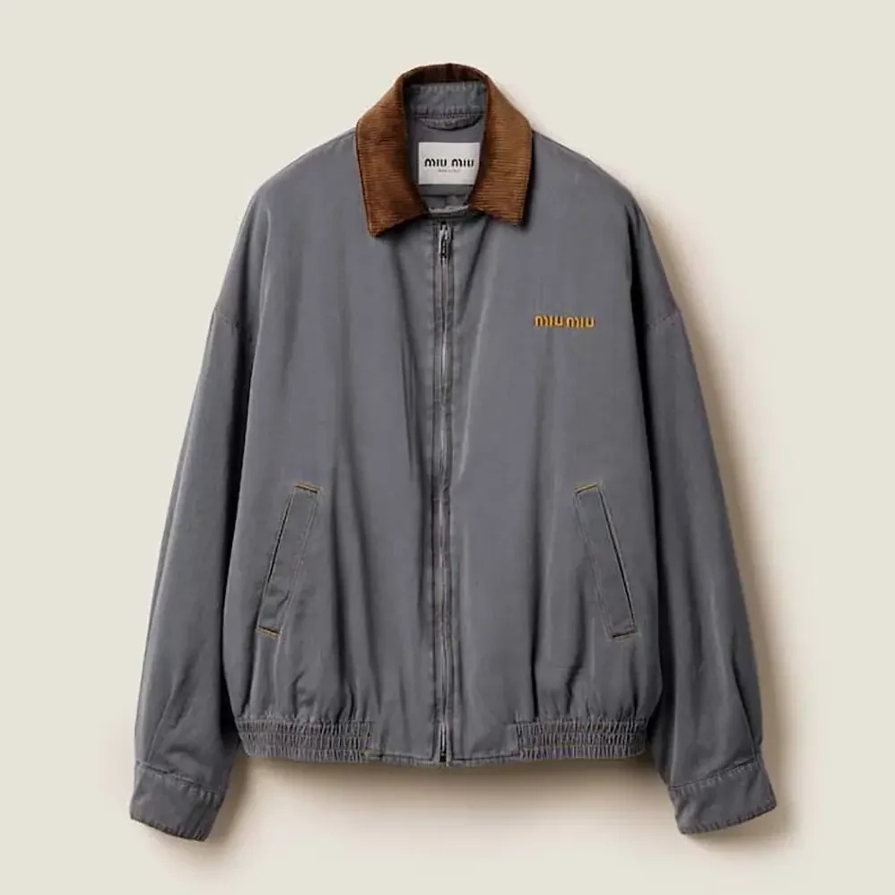 Miu Miu Chambray Jacket with Velvet Collar for Women Miu Miu Chambray Jacket with Velvet Collar for Women