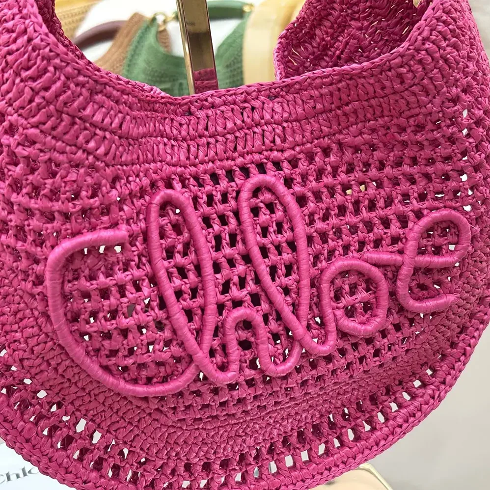 Chloe Summer Banana Hobo Bag In Raffia for Women in Rose