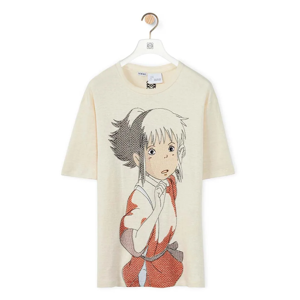 Loewe Chihiro Oversize Embroidered T-shirt in Hemp and Cotton for Women Loewe Chihiro Oversize Embroidered T-shirt in Hemp and Cotton for Women