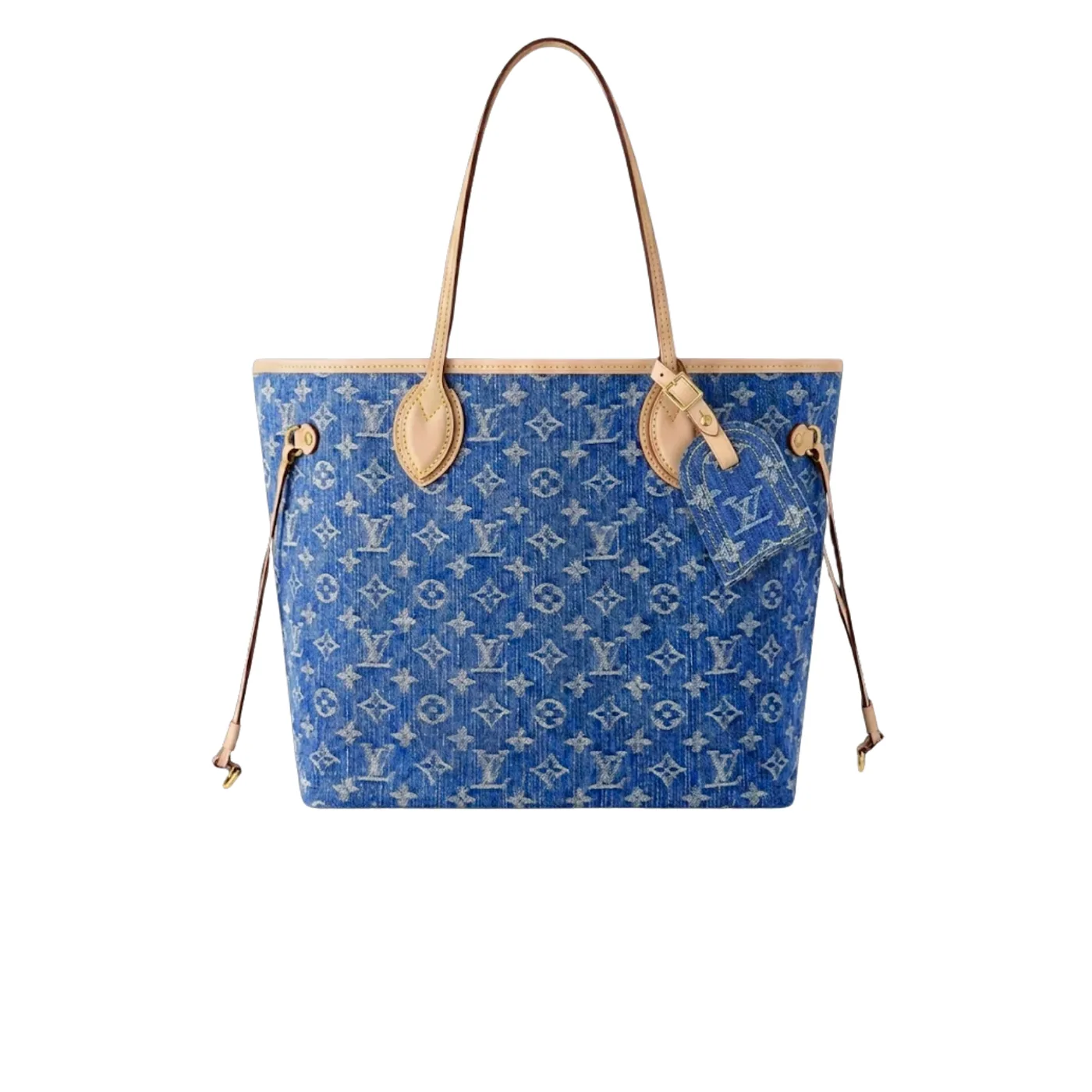 Louis Vuitton Neverfull MM Tote Bag in Blue Denim Gold Hardware