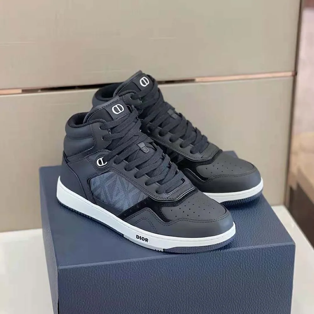 Dior B27 High-Top Sneaker Black Smooth Calfskin and CD Diamond Canvas for Men