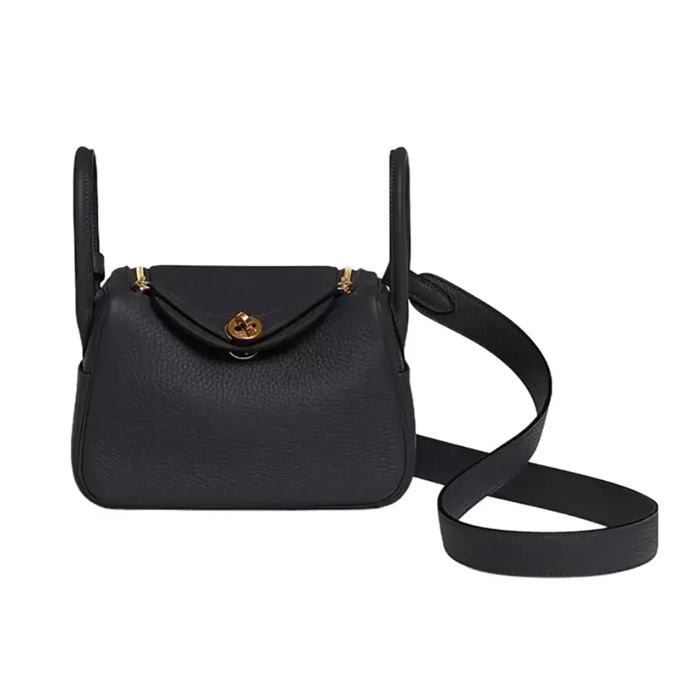 Hermes Lindy Mini 19 in Clemence Leather for Women in Black/Gold