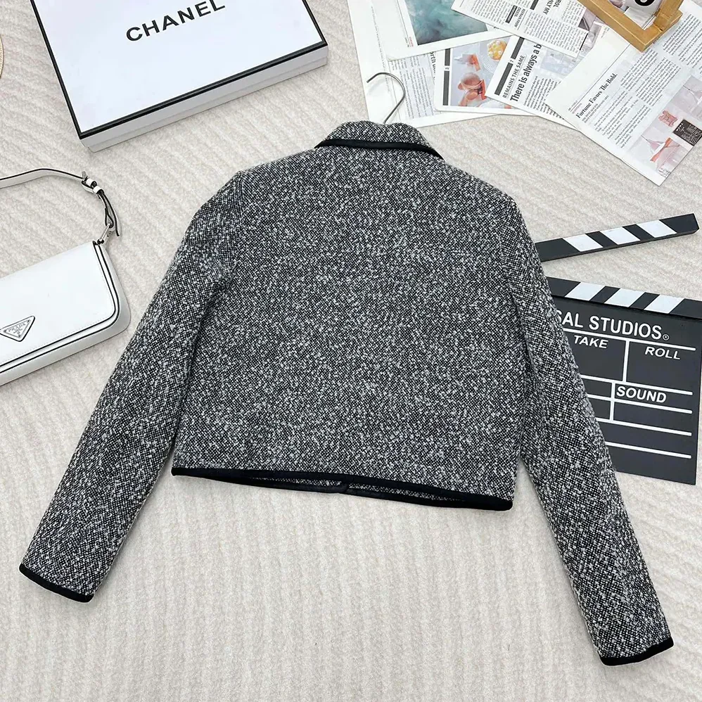 Dior Jacket Black Wool for Women in Blend Heathered Textured Knit