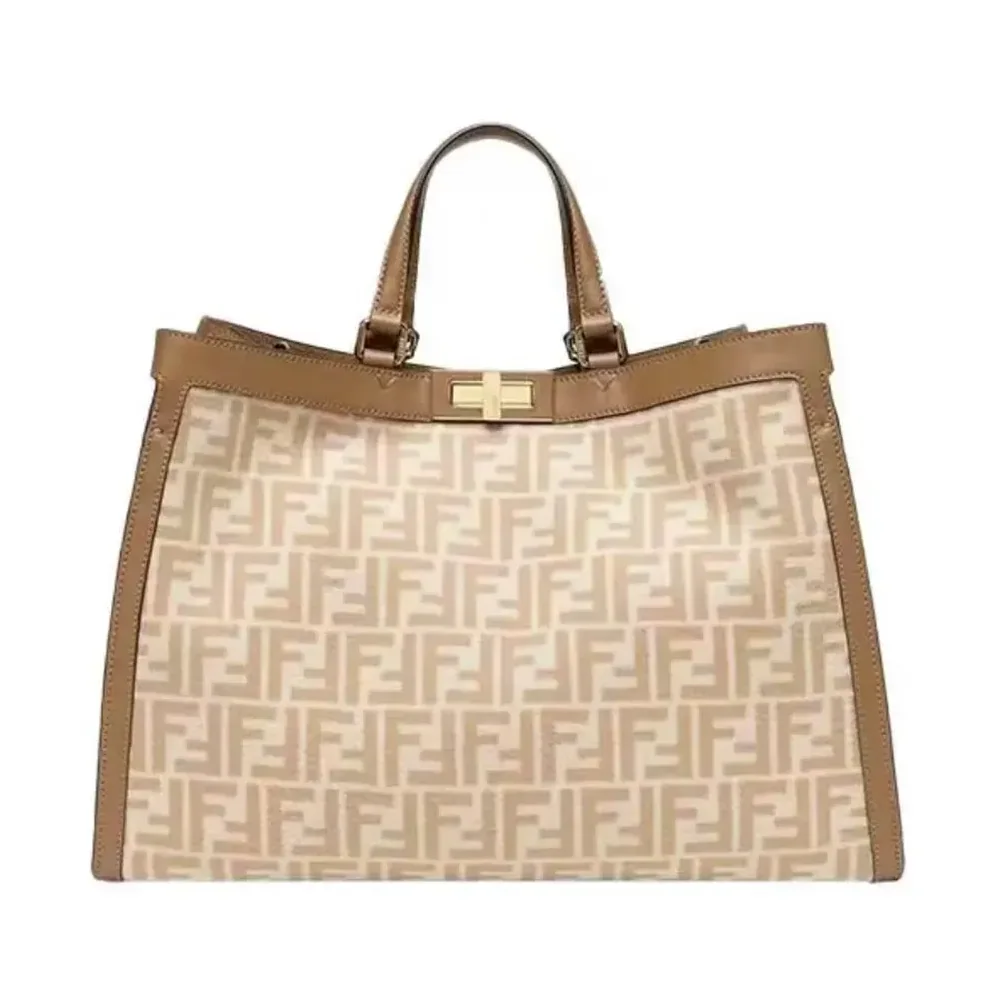 Fendi Peekaboo X-Tote Embroidered Neutral Canvas Bag for Women Fendi Peekaboo X-Tote Embroidered Neutral Canvas Bag for Women