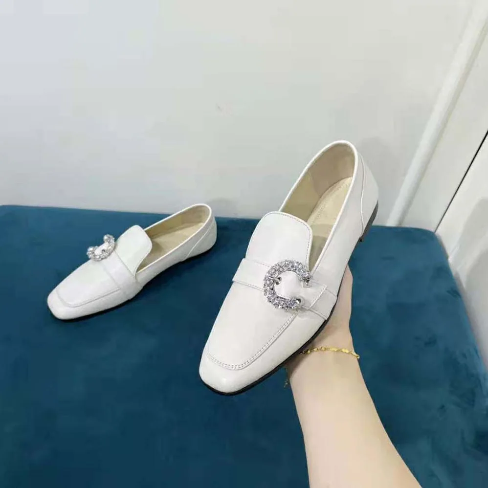 Jimmy Choo Mani Flat Latte Nappa Leather Loafers with Crystal Buckle for Women Jimmy Choo Mani Flat Latte Nappa Leather Loafers with Crystal Buckle for Women