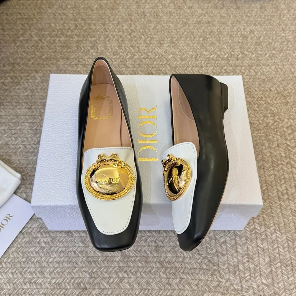 Dior Médaillon Loafer Black and White Lambskin for Women Dior Médaillon Loafer Black and White Lambskin for Women
