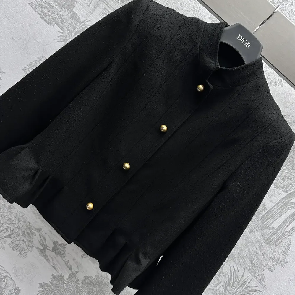 Dior Peplum Jacket Black Virgin Wool and Cotton Bouclé Blend for Women