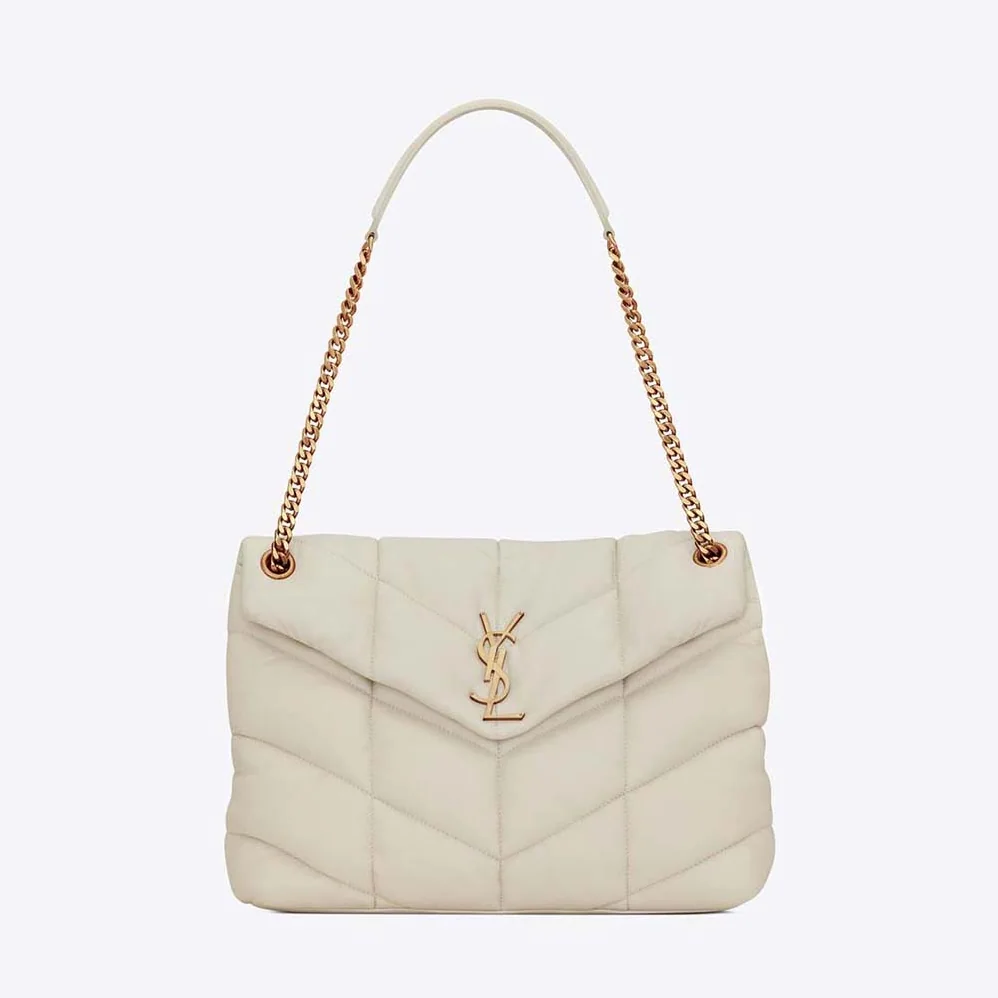 Saint Laurent YSL Puffer Medium Chain Bag in Quilted Lambskin for Women in White Saint Laurent YSL Puffer Medium Chain Bag in Quilted Lambskin for Women in White
