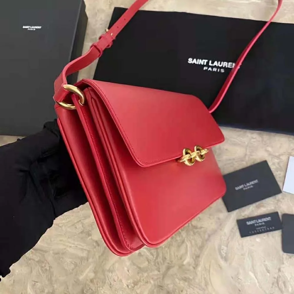Saint Laurent YSL LE Maillon Satchel in Smooth Leather for Women in Red