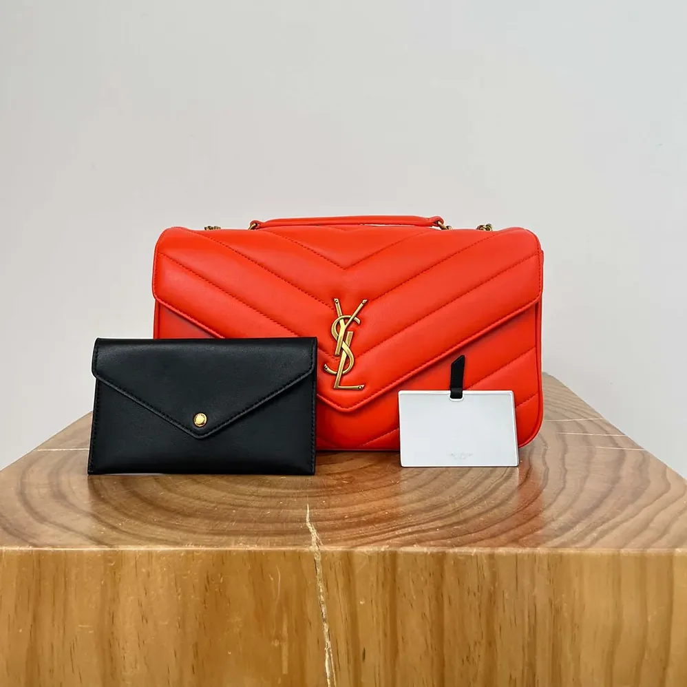 Saint Laurent YSL Loulou Medium in Matelasse Lambskin for Women in Orange Saint Laurent YSL Loulou Medium in Matelasse Lambskin for Women in Orange