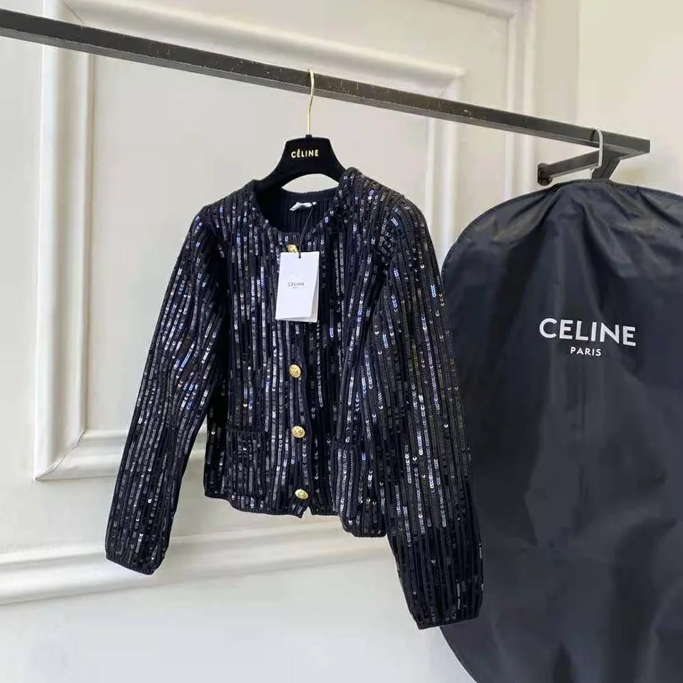 Celine Embroidered Cardigan in Ribbed Mohair for Women in Black
