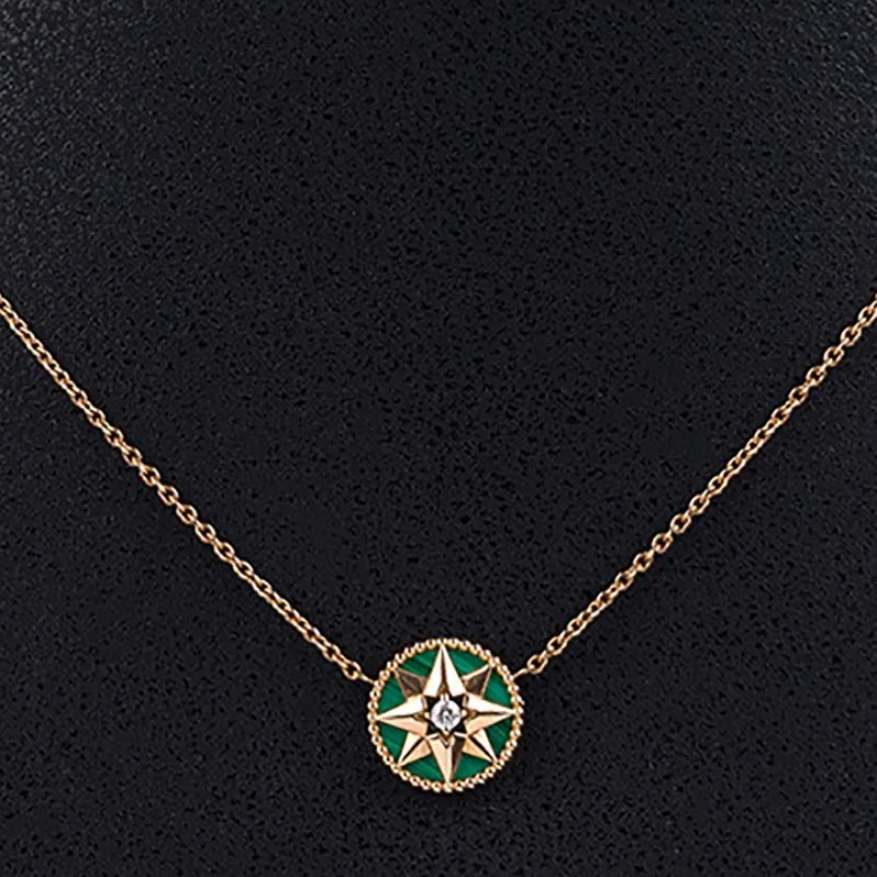 Dior Rose Des Vents Necklace 18K Yellow Gold Diamond Malachite for Women