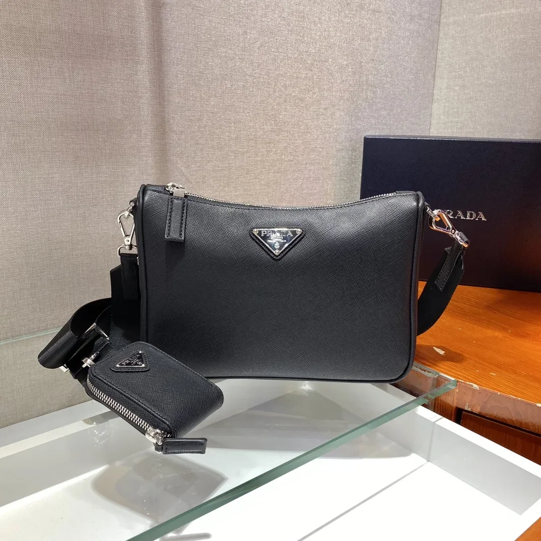 Prada Re-Nylon And Saffiano Shoulder Bag Black Prada Re-Nylon And Saffiano Shoulder Bag Black