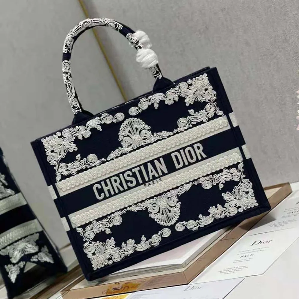 Dior Medium Dior Book Tote Blue Cornely for Women in Effect Embroidered Calfskin