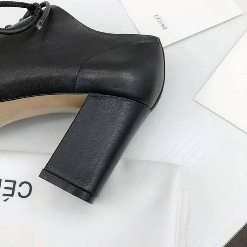 Celine Shoes Soft Dance Lace-up Loafer in Nappa Lambskin 80mm Heel for Women in Black Celine Shoes Soft Dance Lace-up Loafer in Nappa Lambskin 80mm Heel for Women in Black