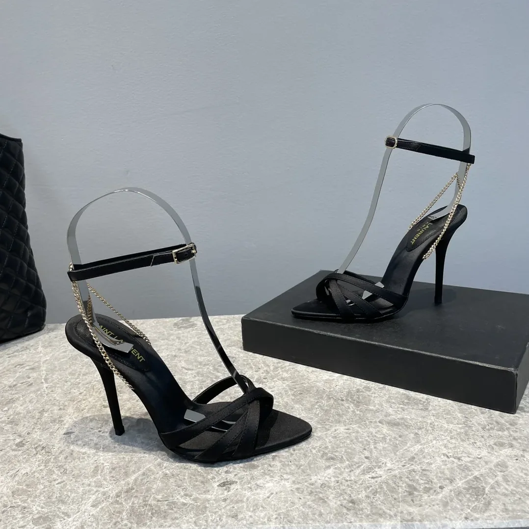Saint Laurent Melody Sandals In Crepe Satin Black