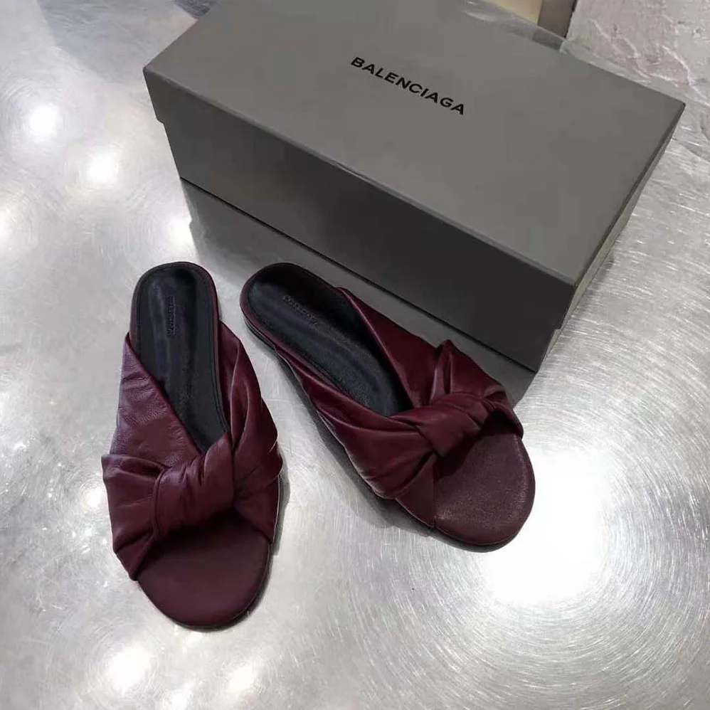 Balenciaga Drapy Flat Sandal in Dark Red Smooth Nappa Lambskin for Women