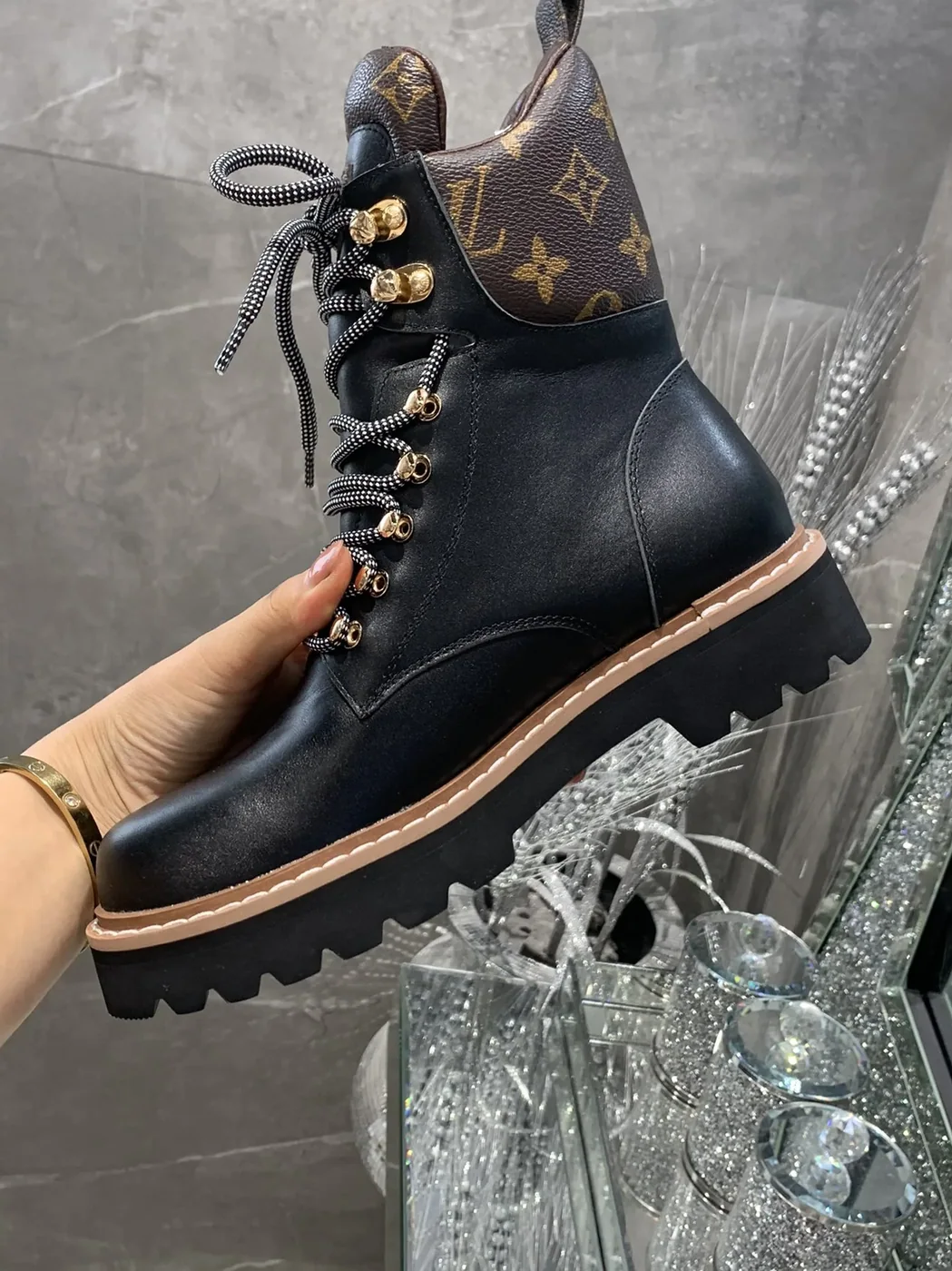 Louis Vuitton Territory Flat Military Boots Black LV 1A958N