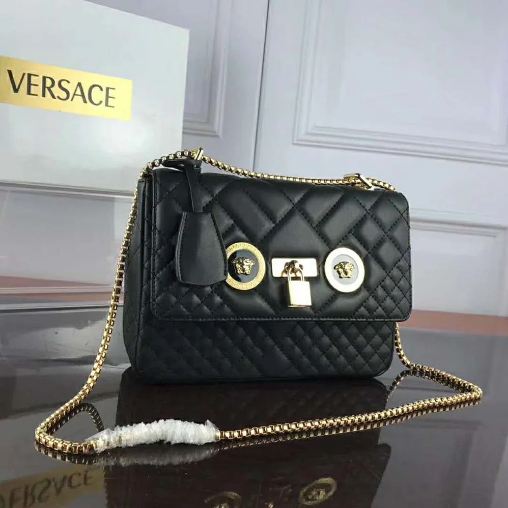 Versace Small Quilted Icon Shoulder Bag Nappa Leather for Women in Black