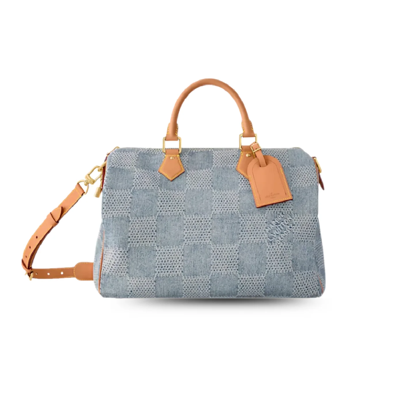 Louis Vuitton Speedy 40 Bandouliere Top Handle Bag in Blue Denim Gold Hardware
