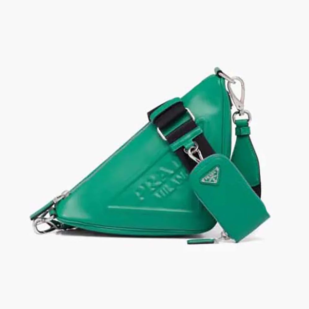 Prada Leather Triangle Shoulder Bag for Women in Green Prada Leather Triangle Shoulder Bag for Women in Green