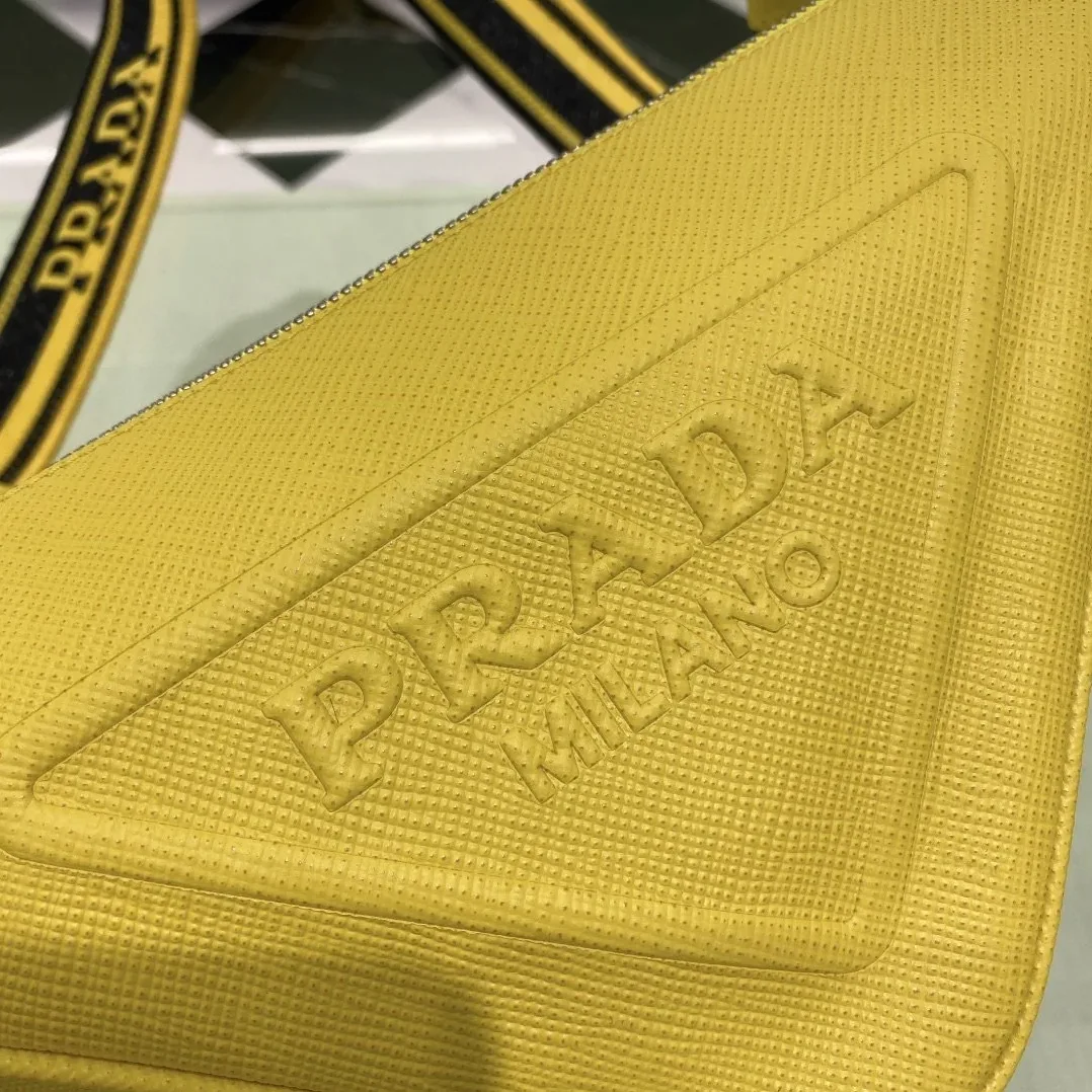 Prada Saffiano Triangle Shoulder Bag / Yellow Silver Hardware 2VH155_2FAD_F0377_V_OOO Prada Saffiano Triangle Shoulder Bag / Yellow Silver Hardware 2VH155_2FAD_F0377_V_OOO