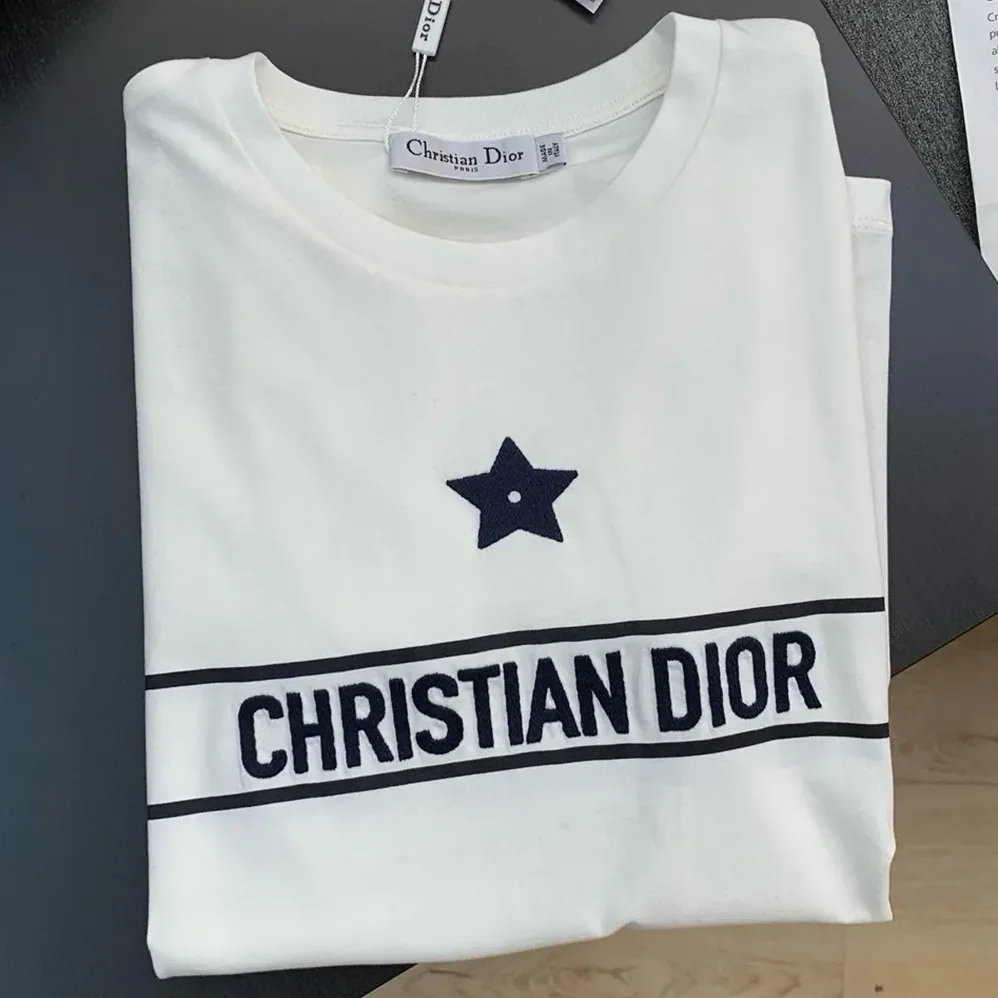 Dior T-Shirt White Cotton Jersey with Signature for Women