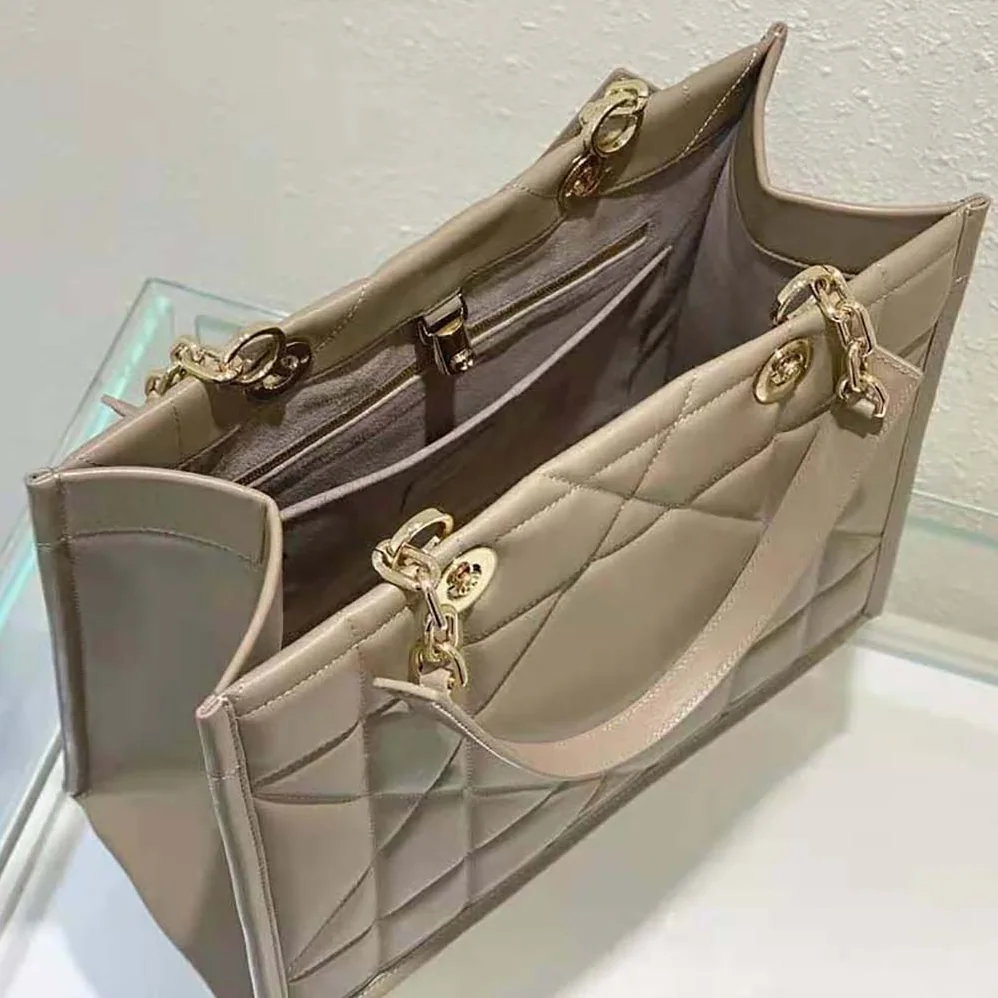 Dior Medium Dior Essential Tote Bag Hazelnut Archicannage Calfskin for Women