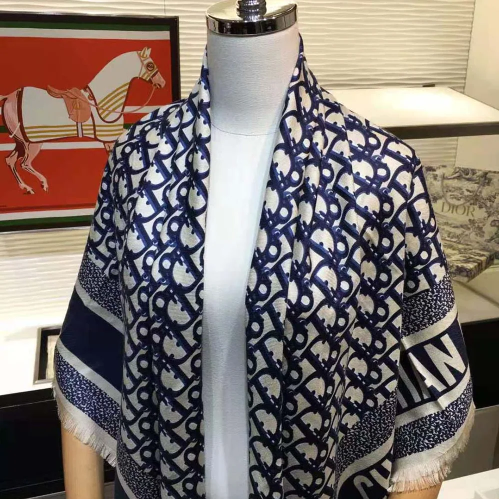 Dior Dior Oblique Square Scarf Navy Blue Silk Twill for Women