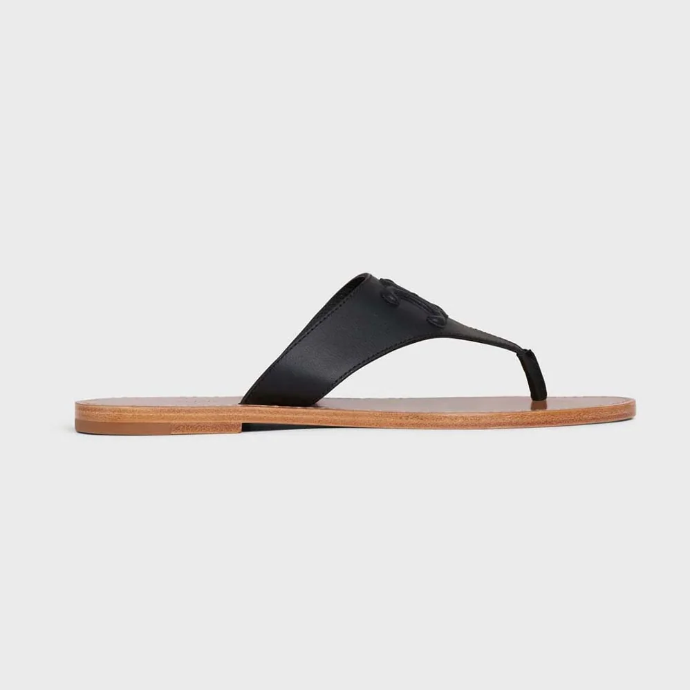 Celine Triomphe Flat Thong in Calfskin for Women in Black