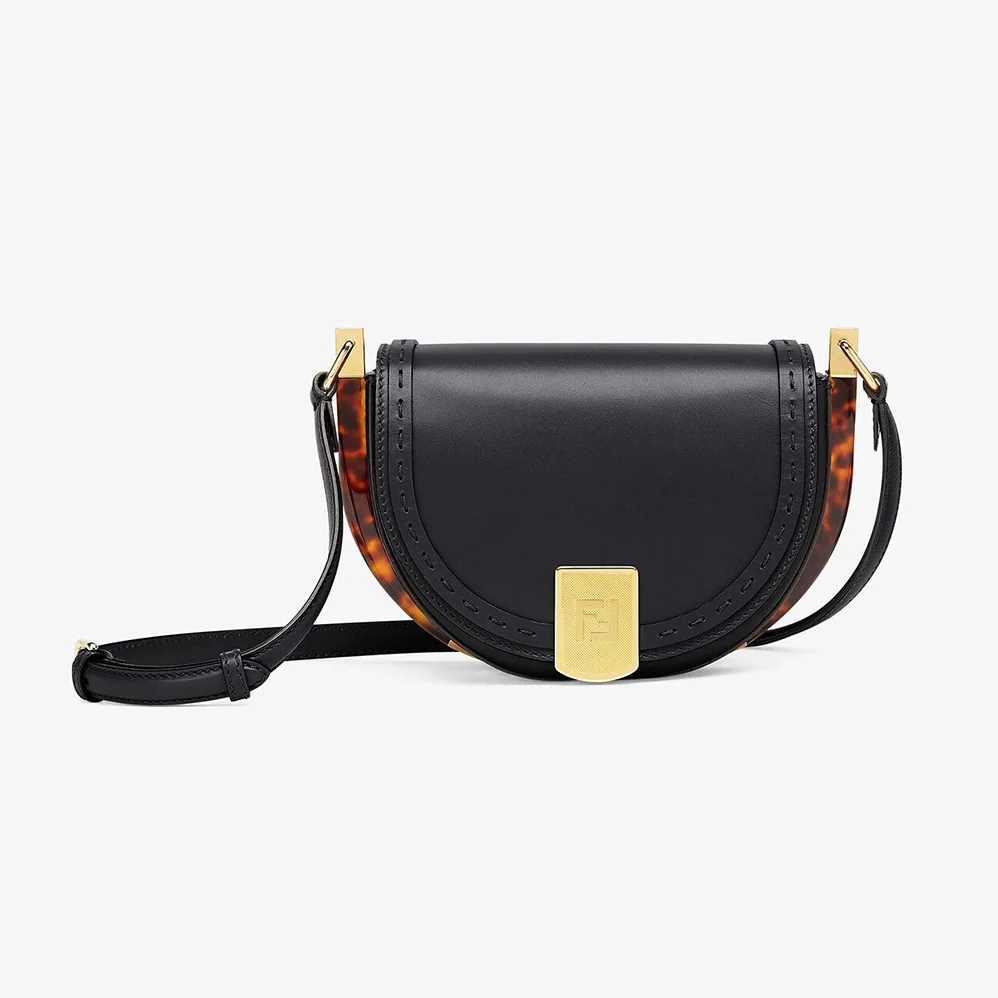 Fendi Moonlight Hand-Stitched Leather Satchel Bag for Women in Black Fendi Moonlight Hand-Stitched Leather Satchel Bag for Women in Black