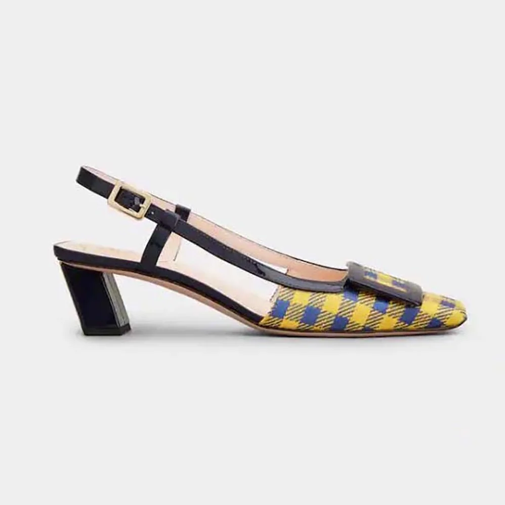 Roger Vivier Belle Vivier Lacquered Buckle Slingback Pumps in Fabric for Women in Yellow