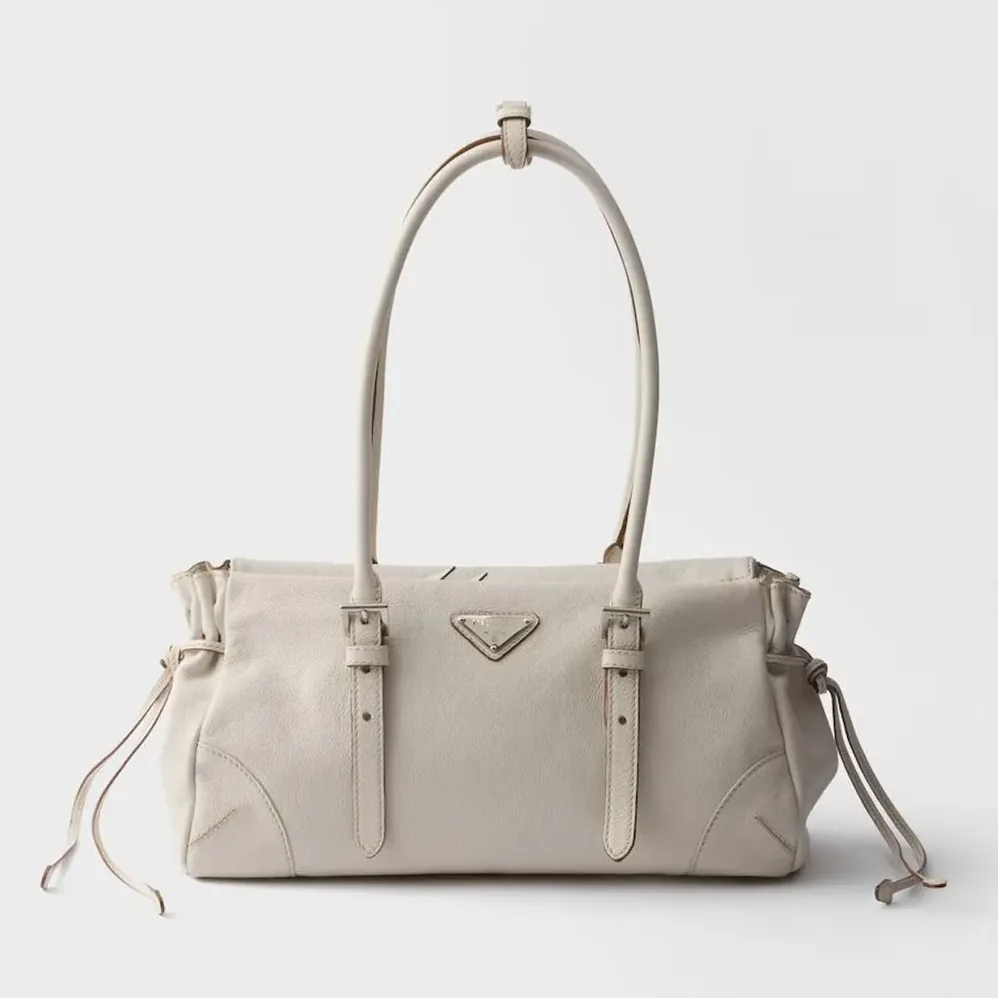 Prada Bonnie Medium Antiqued Leather Tote Bag for Women in White Prada Bonnie Medium Antiqued Leather Tote Bag for Women in White