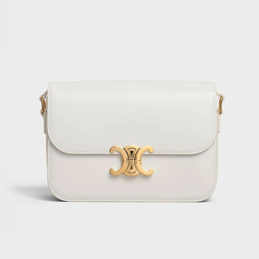 Celine Medium Triomphe Bag in Shiny Calfskin for Women in White Celine Medium Triomphe Bag in Shiny Calfskin for Women in White
