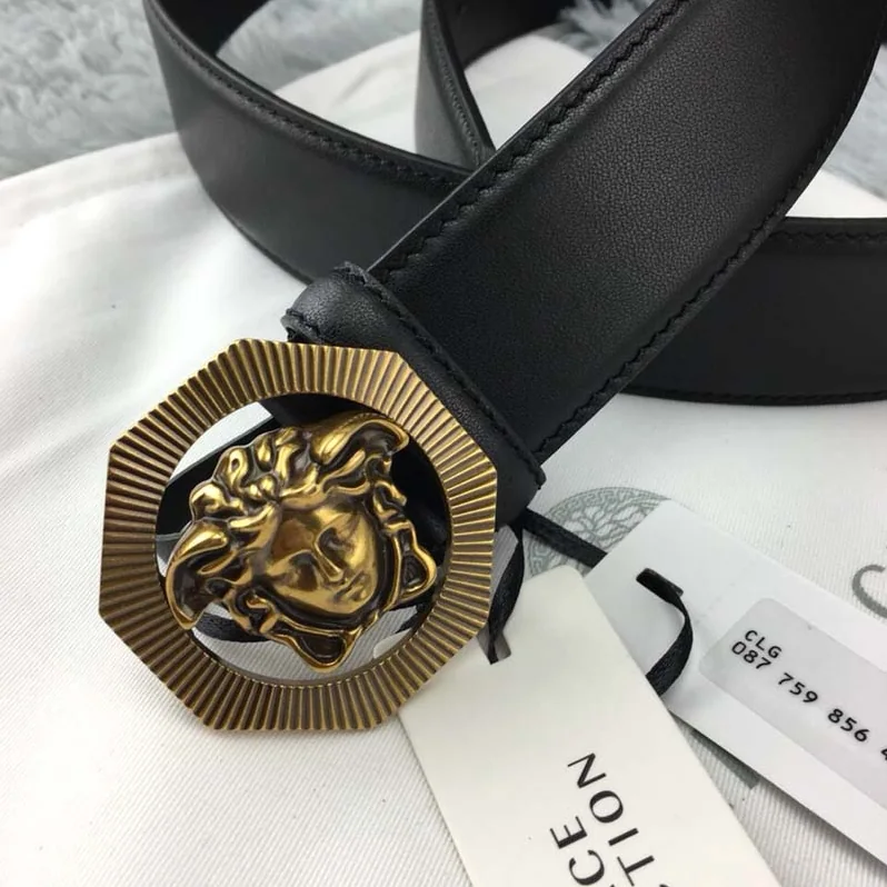 Versace Octagonal Medusa Leather Belt for Men in Black