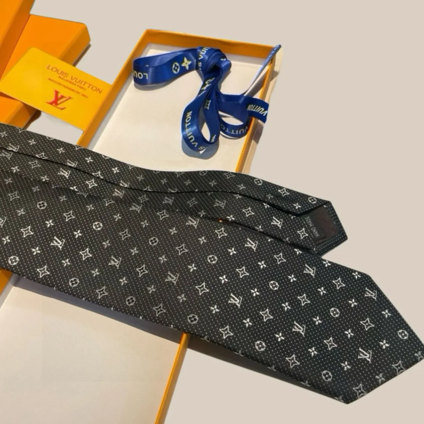 Louis Vuitton Monogram Silk Tie Dark Charcoal Grey