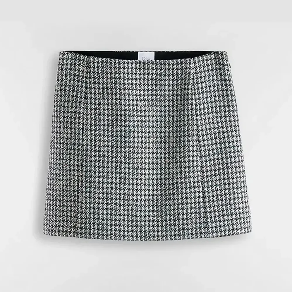 Dior Flared Miniskirt Black and White Houndstooth Virgin Wool Blend with Multicolor Sequins for Women