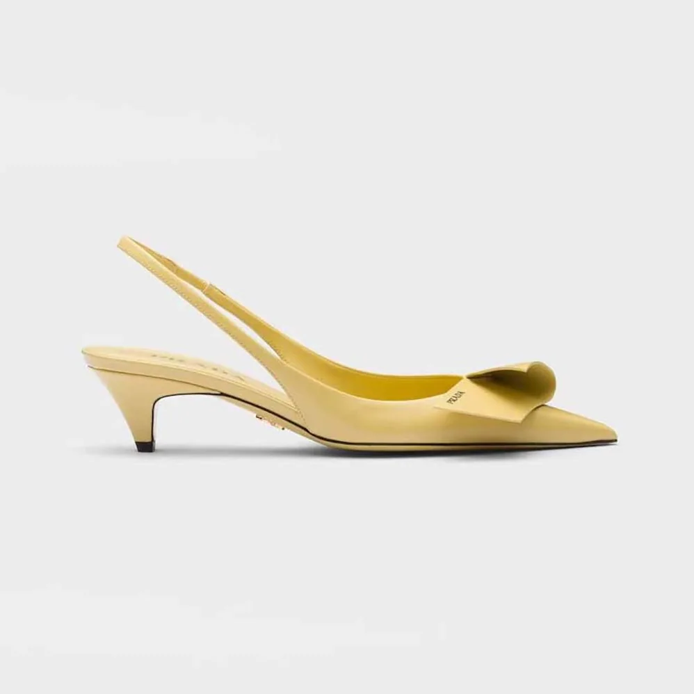 Prada Brushed Leather Slingback Pumps for Women in Yellow