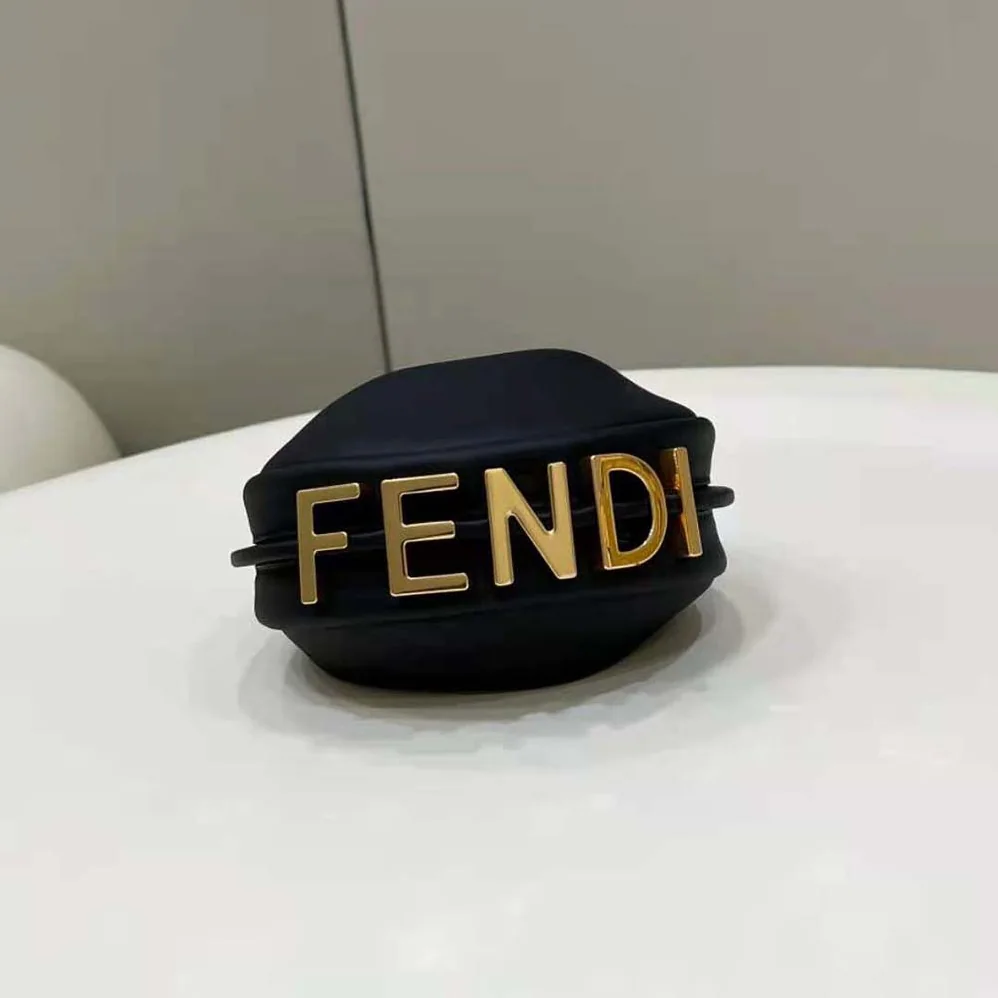 Fendi Nano Fendigraphy Black Leather Charm for Women Fendi Nano Fendigraphy Black Leather Charm for Women