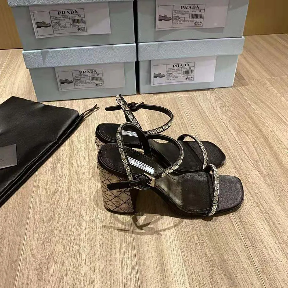 Prada Satin Sandals with Crystals in 90mm Heel Height for Women in Black