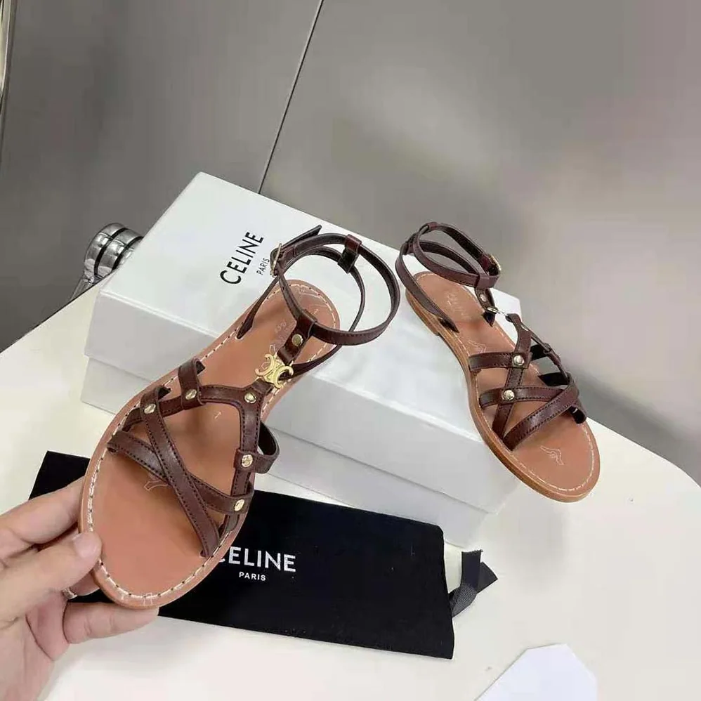Celine Taillat Triomphe Sandal in Vegetable for Women in Tanned Calfskin