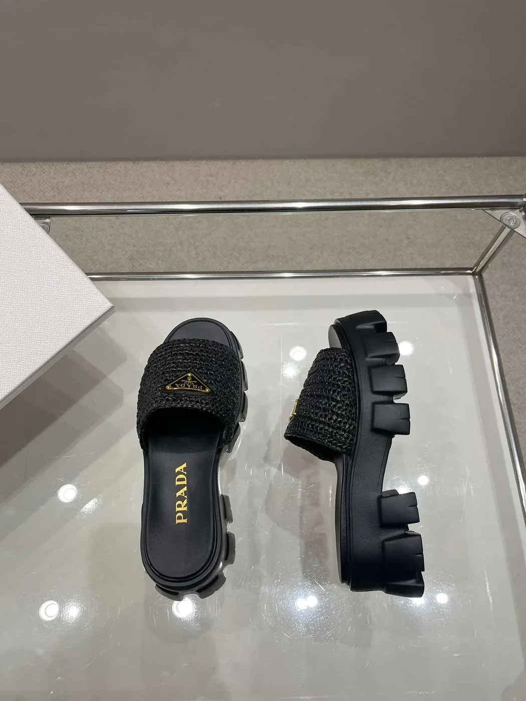 Prada Monolith Crochet Cage Slippers Black Prada Monolith Crochet Cage Slippers Black