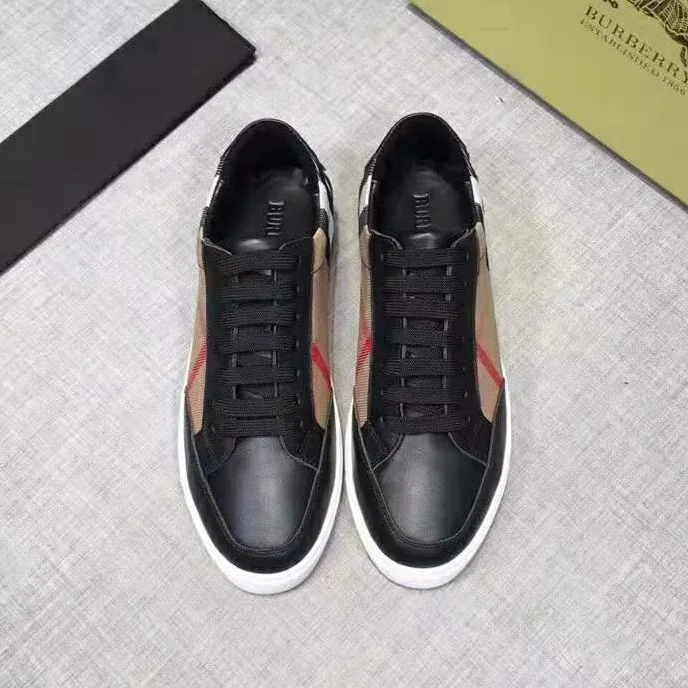 Burberry Shoes Check Detail Leather Sneakers for Women in Black Burberry Shoes Check Detail Leather Sneakers for Women in Black
